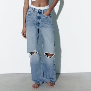 ZARA RIPPED HIGH RISE TR WIDE LEG JEANS